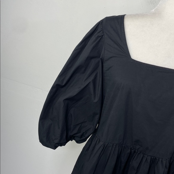 MNG Mango Black Square-Neck Puff Sleeve Mini Dress with White Floral Embroidery - Picture 8 of 16